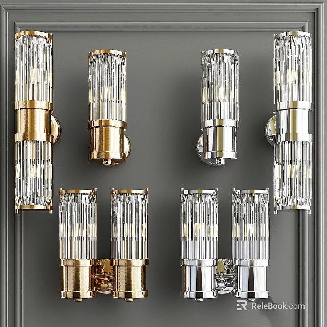 Modern Wall Lamps With Crystal Glass Shades And Gold Silver Metal Bases 3d model 