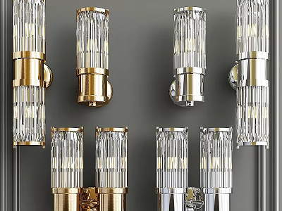 Modern Wall Lamps With Crystal Glass Shades And Gold Silver Metal Bases 3d model