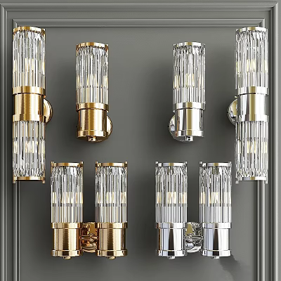 Modern Wall Lamps With Crystal Glass Shades And Gold Silver Metal Bases 3d model