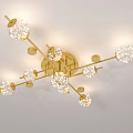 Modern Luxury Ceiling Light With Golden Metal Branches And Crystal Balls