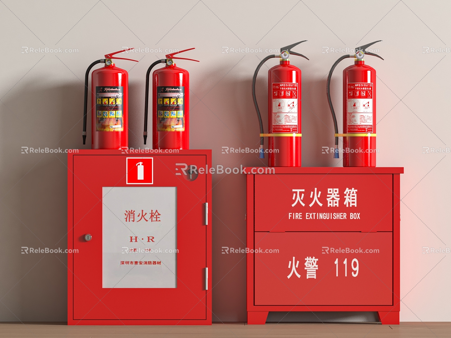 Fire hydrant fire extinguisher fire hydrant safety exit alarm fire emergency lighting 3d model