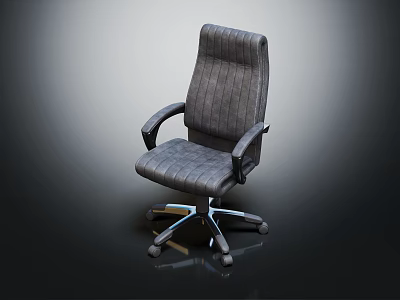 Gray Striped Upholstered Office Chair with Ergonomic Armrests Swivel Base and Wheels 3d model