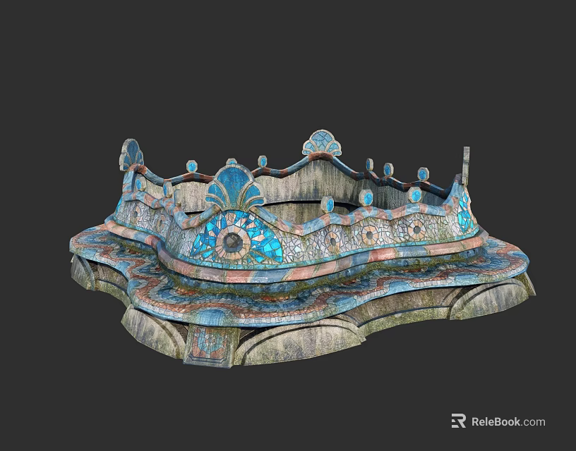 Intricate Carved Garden Ornament With Blue Pink Accents And Classic Design 3d model 
