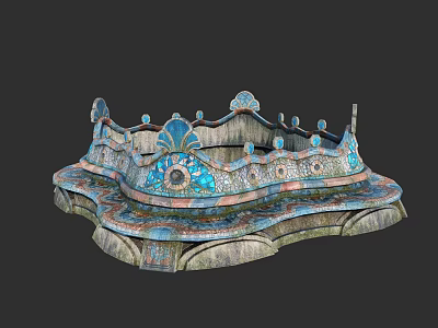 Intricate Carved Garden Ornament With Blue Pink Accents And Classic Design 3d model