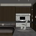 Modern Tatami Bedroom Interior With Dark Cabinetry Bed Desk Computer Lamp And Rug