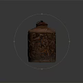 Brown Decorative Storage Jar With Carved Animal Patterns And Ring Shaped Lid