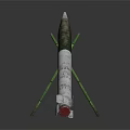 Green And White Rocket Weapon On Green Stand Against Dark Reflective Background