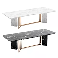 Elegant White and Black Marble Top Dining Tables With Gold Metal Legs Design