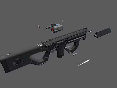 Tactical Black Submachine Gun With Detachable Magazine Red Dot Sight And Bullet Shells 3d model