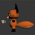 Game Movie Character Cartoon Fox with Orange Body Big Pink Ears Holding Heart Shaped Cup