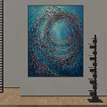 Swirling Fish School In Deep Sea Oil Painting With Blue Background And Light Rays