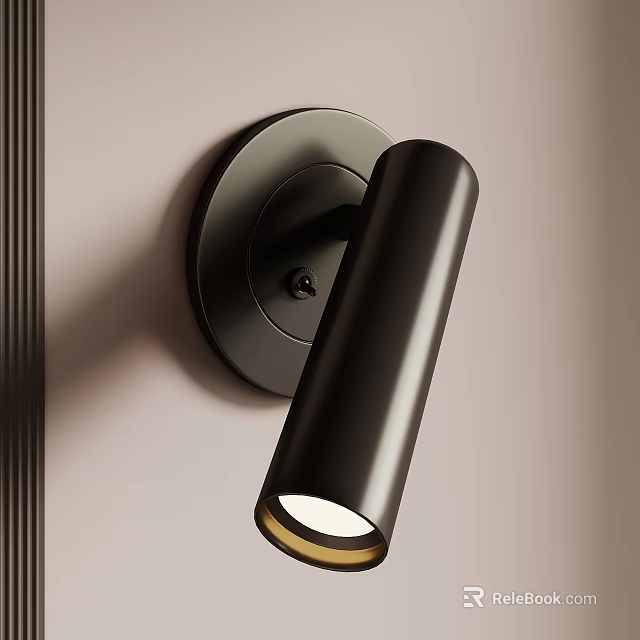 Sleek Black Cylindrical Wall Lamp with Modern Design Mounted on Beige Wall 3d model 