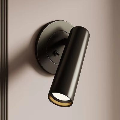 Sleek Black Cylindrical Wall Lamp with Modern Design Mounted on Beige Wall 3d model