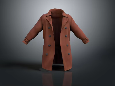 Elegant Brown Double Breasted Coat Featuring Classic Design For Daily Wear 3d model