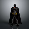 A man wearing Batman costume with bat mask black cape and yellow utility belt