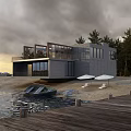 Modern Detached Villa With Snowy Surroundings Trees Terrace Umbrella And Columns