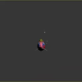 Cute Pink Fish With Blue Stripe Green Decorations And Big Eyes In Starry Background