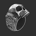 Silver Skull Ring With Intricate NORI Engraving And Detailed Decorative Patterns