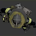 Firefighter In Full Protective Gear With Helmet And Safety Equipment Standing