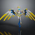 Anime Style Fantasy Character With Large Spiked Wings And Blue White Yellow 3D Design