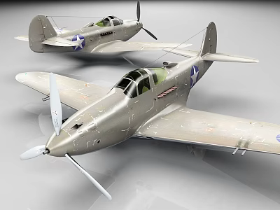 Two Silver Propeller Military Aircraft With Star Insignia And American Markings 3d model