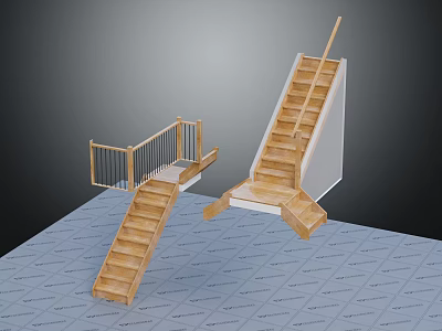 Wooden Staircase Structures Featuring Railing Platform and Side Wall Steps 3d model