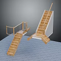 Wooden Staircase Structures Featuring Railing Platform and Side Wall Steps 3d model