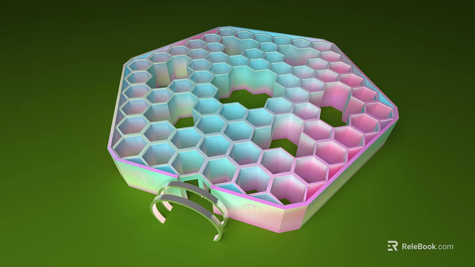 Colorful Hexagonal Honeycomb Playground Equipment With Gradient Pink Blue Holes And Curved Base 3d model 