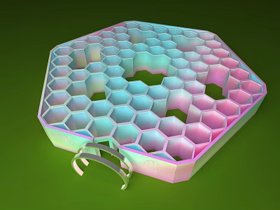 Colorful Hexagonal Honeycomb Playground Equipment With Gradient Pink Blue Holes And Curved Base 3d model