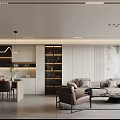 Modern Living Dining Room Interior With Sofa Dining Chairs Chandelier And Wall Art