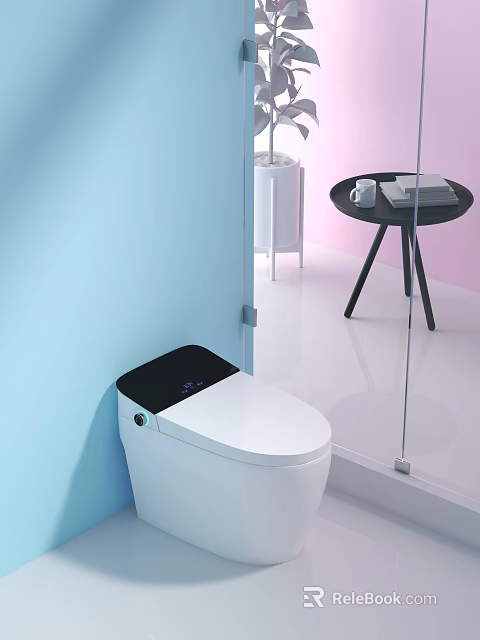 Smart White Toilet With Black Panel Digital Display In Modern Bathroom Interior With Glass Partition 3d model 