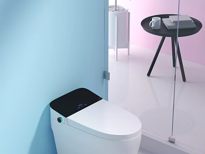 Smart White Toilet With Black Panel Digital Display In Modern Bathroom Interior With Glass Partition 3d model