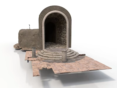 Ancient Ruins Structure With Arched Doorway Stone Walls Steps And Floor 3d model
