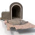 Ancient Ruins Structure With Arched Doorway Stone Walls Steps And Floor 3d model