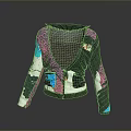 Unique Colorful Cropped Jacket with Mesh Panel and Patchwork Printed Sleeves