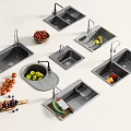 Modern Gray Kitchen Sinks With Faucets For Food Preparation And Fresh Fruits Vegetables