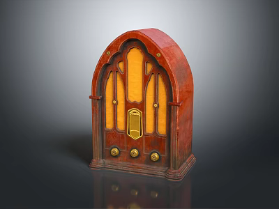 Vintage Electronic Radio With Wooden Case Arched Design And Golden Knobs 3d model