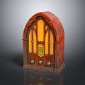 Vintage Electronic Radio With Wooden Case Arched Design And Golden Knobs