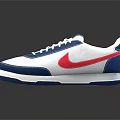 White Nike Sneakers With Blue Red Accents Swoosh Logo And White Laces
