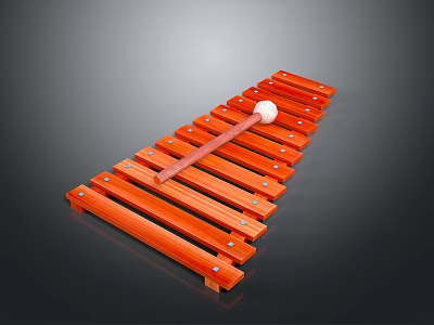Red Wooden Xylophone with White Ball and Red Mallet as Practical Living Supplies 3d model