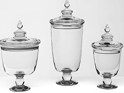 Three Clear Glass Jars With Lids For Elegant Decorative Storage Design 3d model