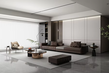 Modern Italian-style Home Living Room Leather Sofa Coffee Table Combination Leisure Chair Sofa Stool Floor Lamp Non-main Lamp Living Room 3d model