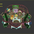 Mechanical Equipment Assembly With Detailed Gears Pipes And Colored Components