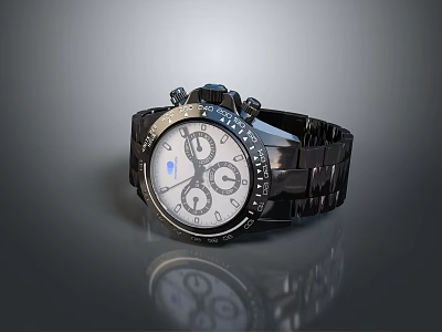 Stylish Fashion Accessory Chronograph Watch With White Dial And Metal Chain Strap 3d model