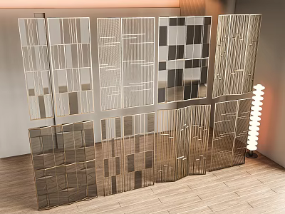 Modern Geometric Room Divider With Metal Frame And Glass Panels In Interior Space 3d model