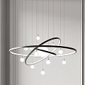 Modern Minimalist Chandelier With Black Circular Rings And Hanging White Bulbs