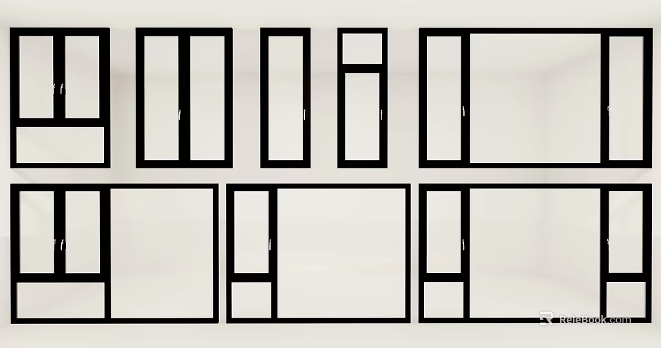 Different Window Frame Styles With Various Sizes And Designs For Home 3d model