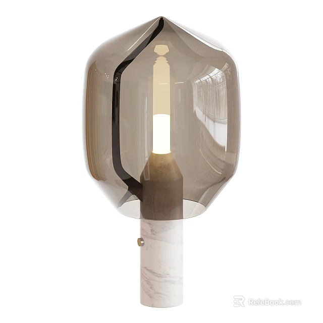 Elegant Modern Table Lamp With Smoke Glass Shade And Marble Base Design 3d model 