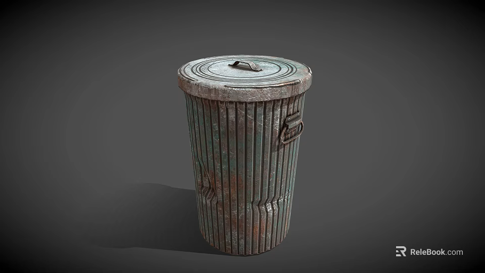 Rustic Industrial Metal Trash Can With Lid And Ribbed Design For Heavy Duty Use 3d model 