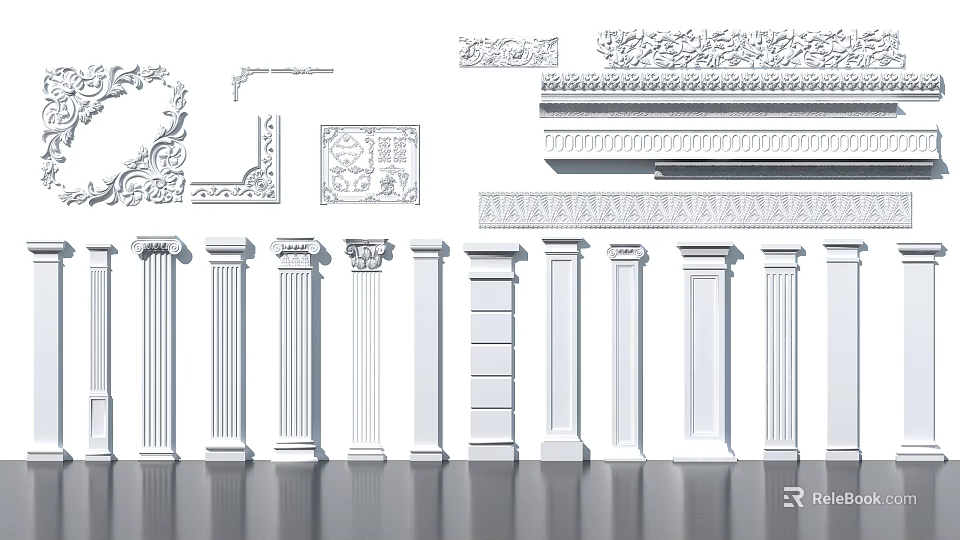 Classical Roman Columns With Various Architectural Styles And Decorative Carvings 3d model